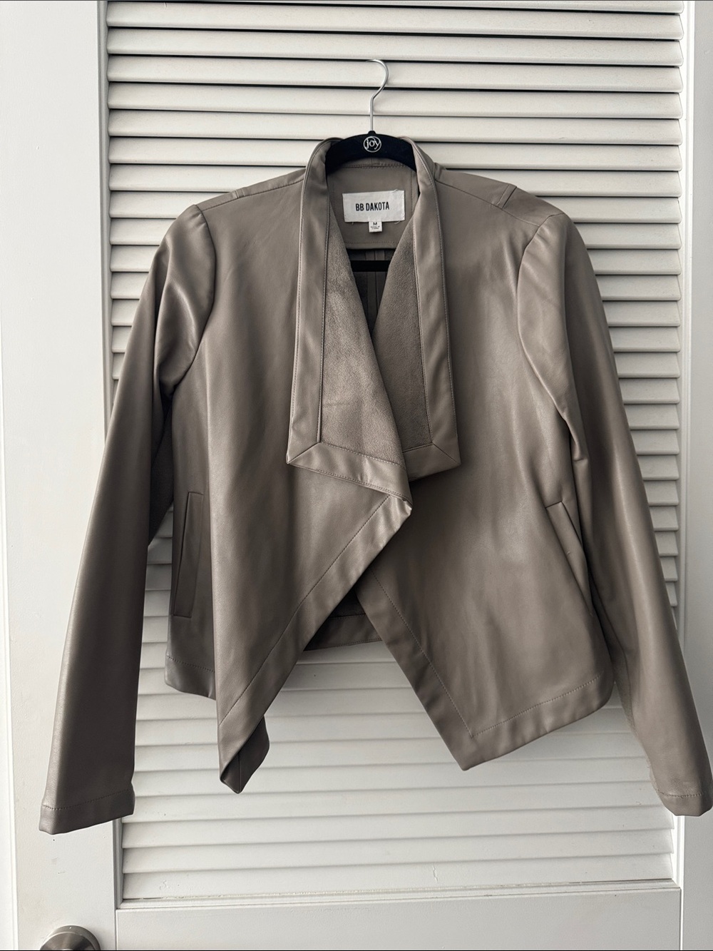 BB Dakota Taupe Faux Leather Waterfall Jacket
